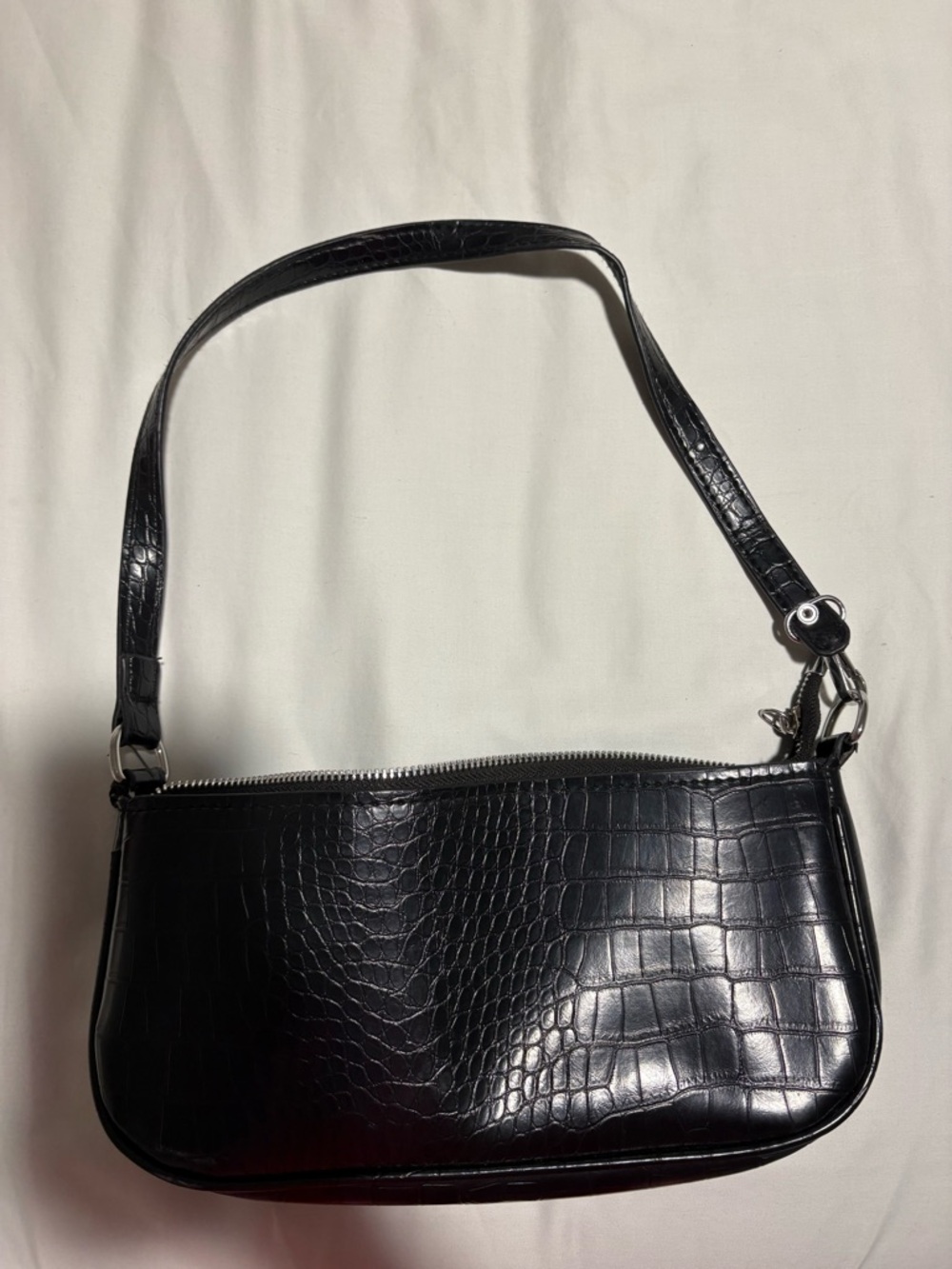 Black Croc-Embossed Shoulder Bag
